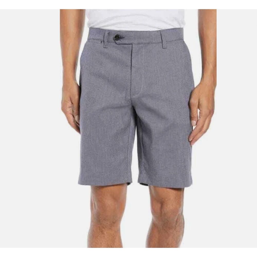 Ted Baker Men's Beshor Slim Fit Stretch Cotton Shorts Sz 32R Navy Micro Check
